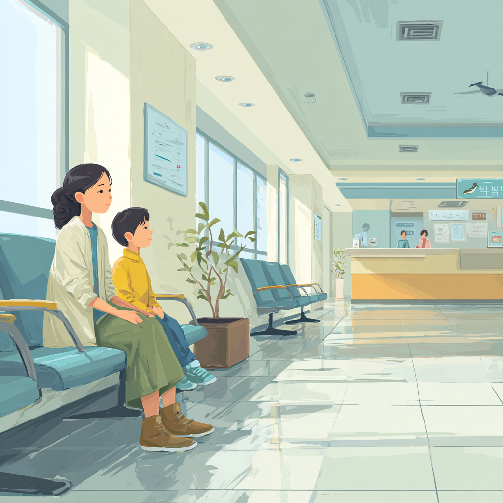 병원 대기실에서 기다리는 모습